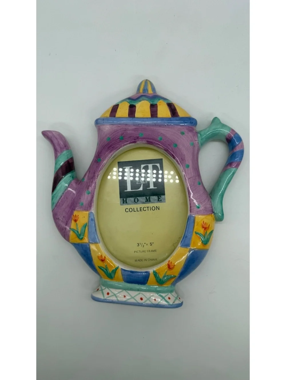 LT Home Collection Teapot Picture Frame Set 2 Colorful Ceramic